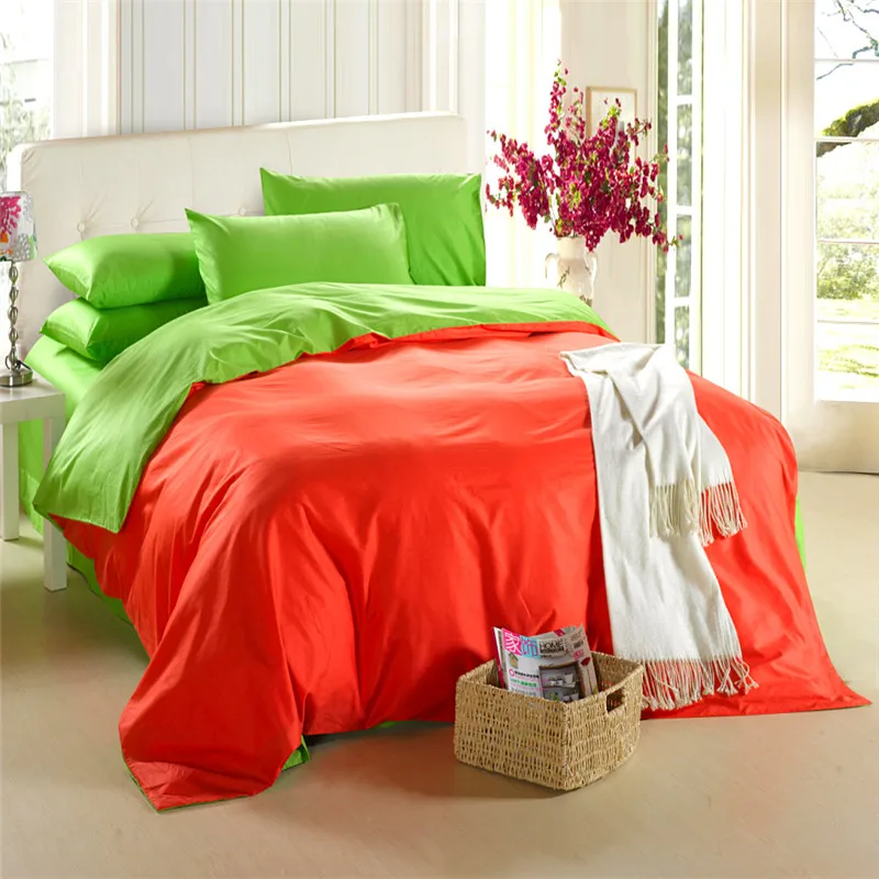 4pcs Set 100 Natural Cotton Family Set Of Bed Linen Orange Green