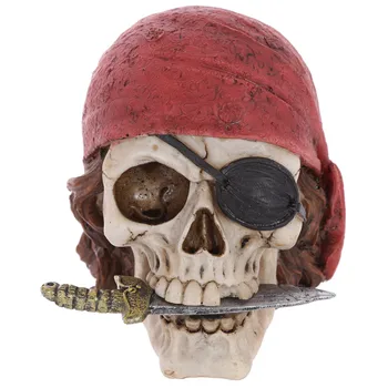 

Warrior Pirate Skull Head with Red Bandana Figurine Statue Halloween Skeleton Pirates Death Skeleton Enthusiast Desktop Decor