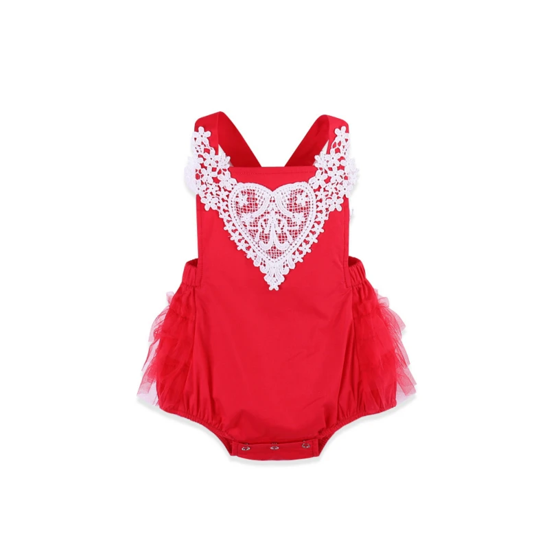

2018 Summer Newborn Bodysuits Sleeveless Carters Baby Girl Red Color Lace Jumpsuit Dress Baby Bodysuits