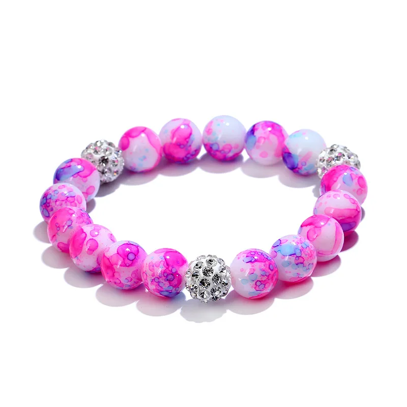 Korean Style Pink Crystal Beads Bracelets Bangles for Women Cute Stone