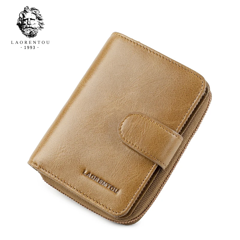 

LAORENTOU Men Wallets Leather Purse for Men Standard Wallet Key Chain Holder Short Wallet Male Genuine Leather Zipper Wallets