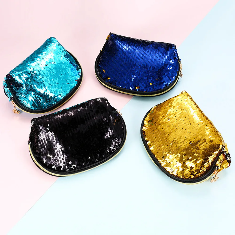 

Storage Pouch Women Girls Fashion Double Color Mac Makeup Sequins Bag Storage Bag Cosmetic Organizer Ladies Purse Pouch