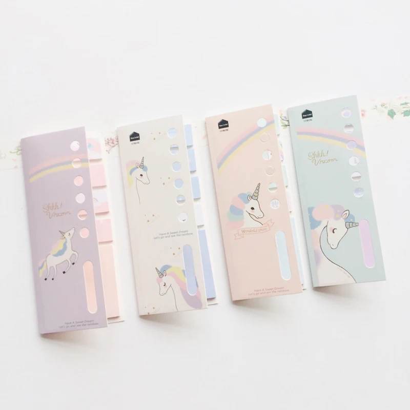 

100 Sheets 4+1 Unicorn Memo Pads Plan Message Writing Sticky Notes Marker Stick Label School Office Supply
