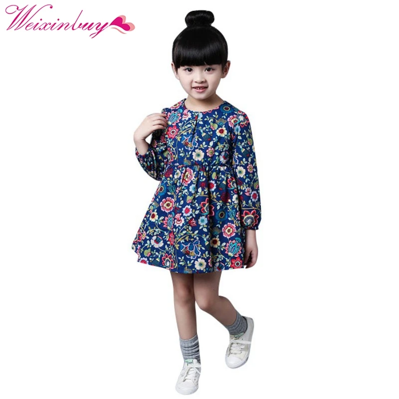 

European Style Girl Dress Baby Girls Print Flowers Floral Dresses Princess Vestido Infantil Kids Clothes