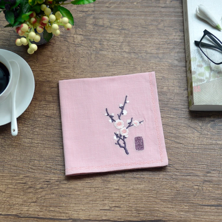  Plum Blossom Bamboo Chrysanthemum Vintage Fashion Chinese Embroidery Flower Handkerchief Birthday G