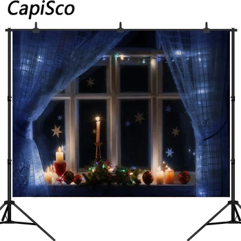 

Capisco Curtain window candle star Christmas Decor Photography Backgrounds Customized Photographic Backdrops For Photo Studio