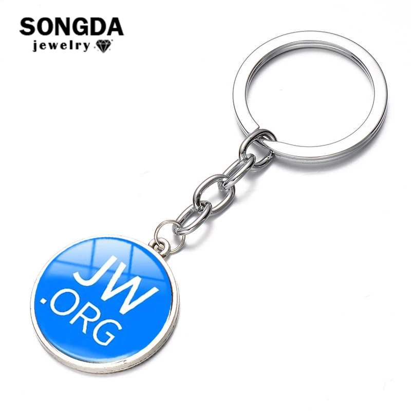 

SONGDA JW Org Keychain Bright Color Jehovah's Witnesses Glass Cabochon Pendant Key Chain Sleutelhanger Car/Bag Key Ring Holder