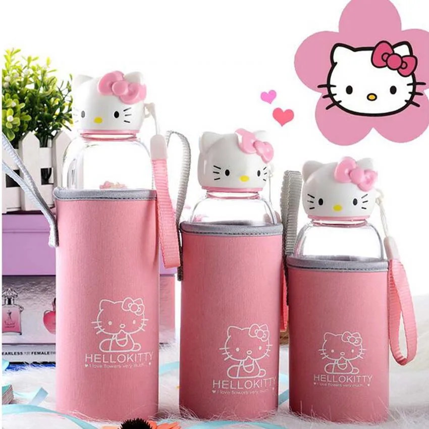 New Hello Kitty Glass Water Bottles Sports Glass Portable High Boron Silicon High temperature