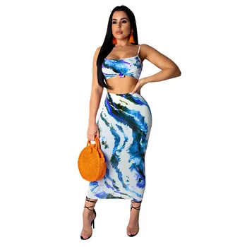 

Spring Summer Women Two Piece Set Top and Pants Plus Size Outfits Tracksuit Sweatsuit Print Tank Top Long Skirts Sexy