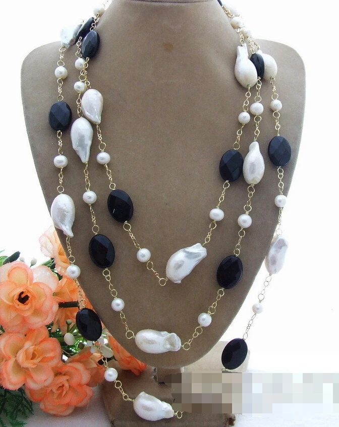 

07291 Bead-Nucleated Pearl&Onyx Necklace