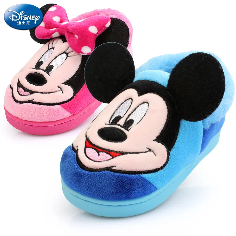 Детские теплые хлопковые тапочки Disney домашние Нескользящие из плотного хлопка