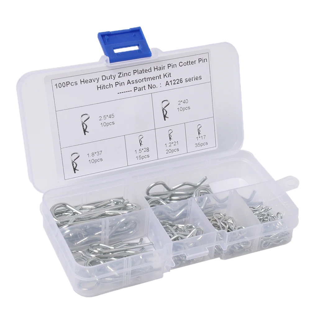 100pcs Hitch R Pin Clip Assortment Kit Tool Cotter Tractor Car Trailer Lock Marine Hardware nip clip 