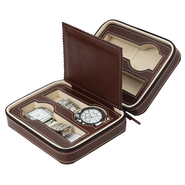 4 Slots Genuine Luxury Leather Watch Travel Case Collector Storage