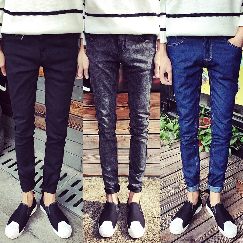 2017 male black skinny jeans shorts men s clothing trend slim small trousers male casual trousers