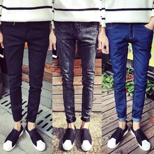 2019 male black skinny jeans shorts men s clothing trend slim small trousers male casual trousers