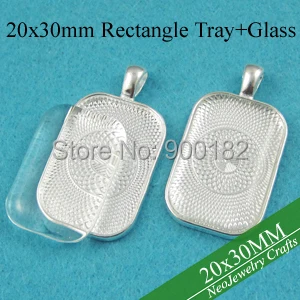 

20x30mm Silver Rectangle Pendant Tray, Rectangle Cabochon Setting, Pendant Bezel Tray with Matching Glass Cabochon