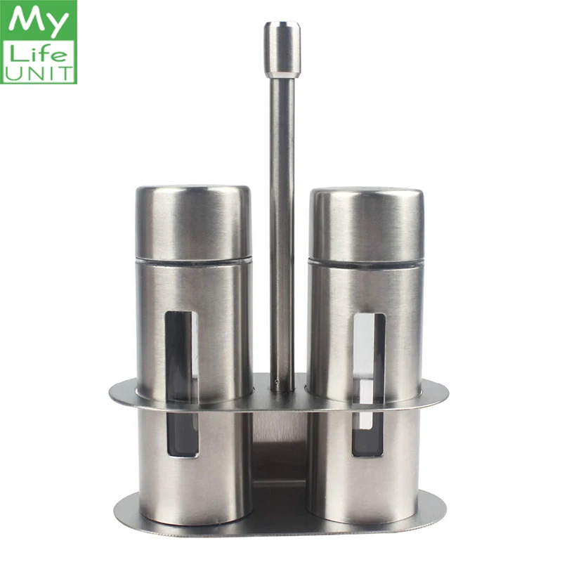 

MYLIFEUNIT Salt and Pepper Shaker Set Stainless Steel Salt Pepper Shakers with Holder Kitchen Cooking Tools