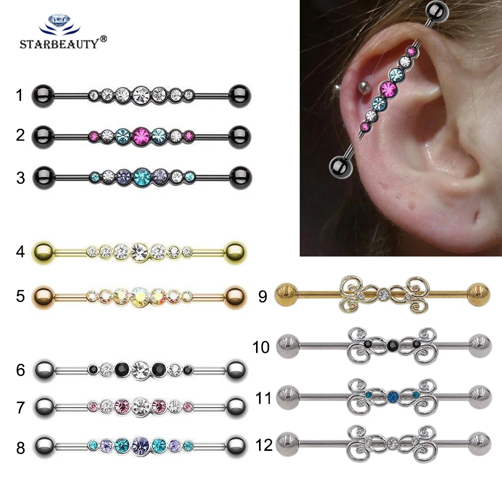

16G 1.6*36mm Colorful CZ Industrial Barbell Ear Cartilage Helix-Conch Piercing Bar Earring Stud Body Jewelry
