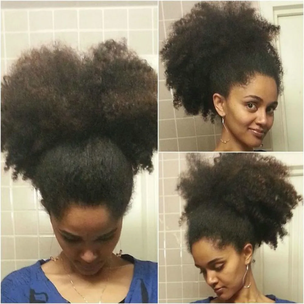 Clip In Short Brown Big Afro Puffs Kinky Curly Malaysian Virgin