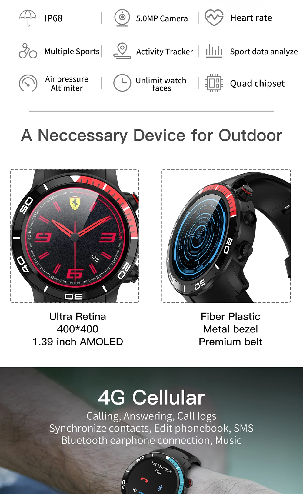 Смарт-часы Android WI-FI 4G Nano SIM профессиональный спорт анализа Ip68 Спорт Смарт часы gps 5MP Камера индивидуальные циферблат