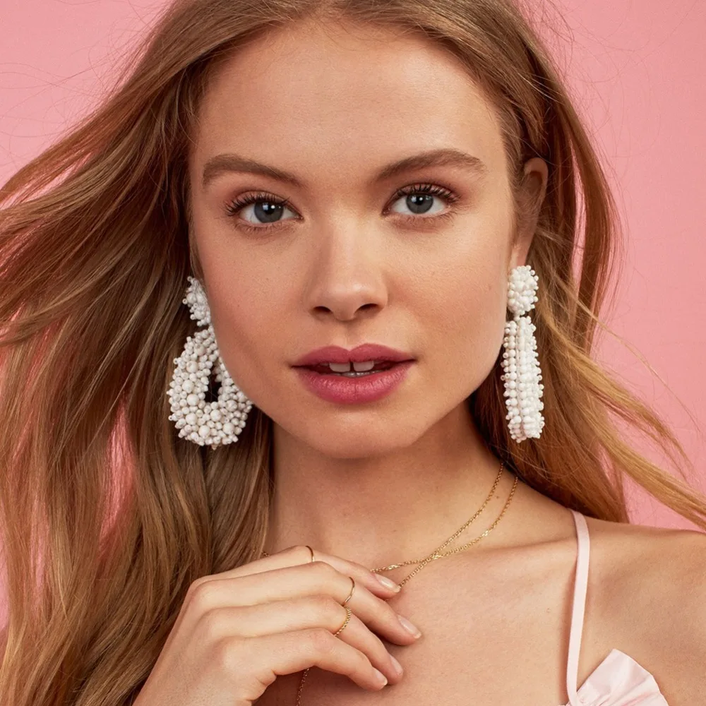

Vodeshanliwen Fashion Handmade Beaded Big Earrings For Women Multicolor Bead Fringed Drop Dangle Earrings 2019 New Jewelry