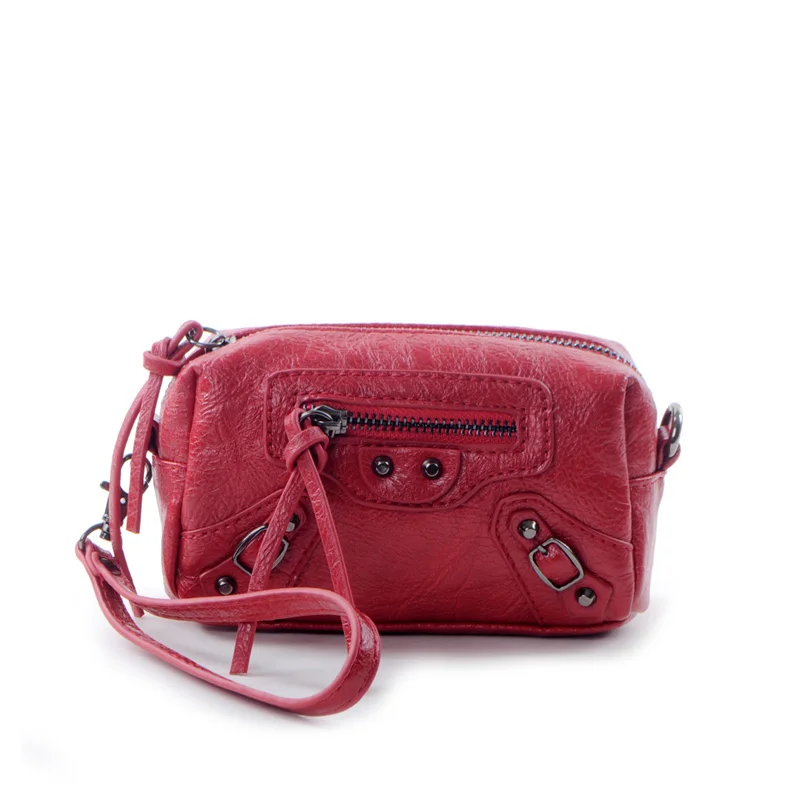 Женская мода, мотоциклетный мини клатч, кошелек для монет, сумки, высокое качество, кожа, сумки через плечо, стильный женский маленький классический кошелек - Цвет: Красный