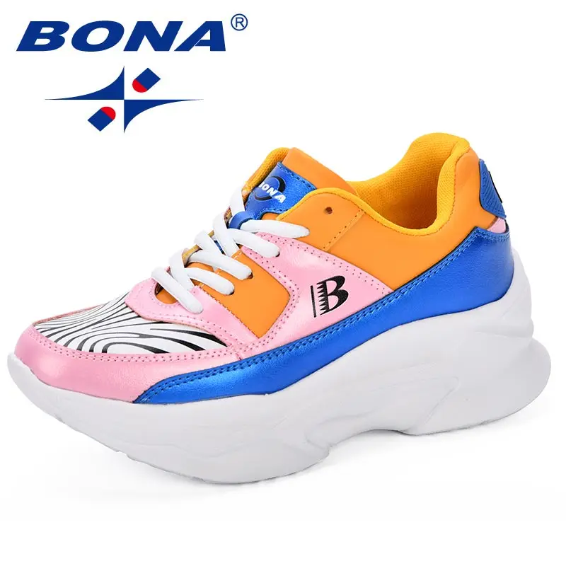 BONA/Новинка; дизайнерская женская обувь для бега; уличная спортивная обувь на танкетке; обувь на платформе; женские кроссовки для отдыха; женская модная обувь - Цвет: PINNK ORANGE BLUE