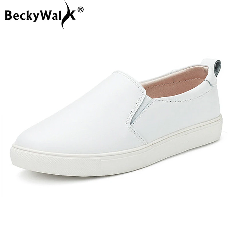 

BeckyWalk Comfortable Shoes Woman Autumn Sneakers Boat Shoes Spring Women Genuine Leather Loafers Fashion Ballet Flats WSH2889