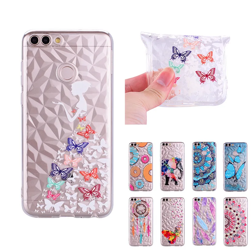 HEMASOLY Case For Huawei P Smart Clear Enjoy 7S FIG-LX1 FIG-LA1 FIG-LX2 FIG-LX3 Silicone Diamond Rhombus Pattern Cover |