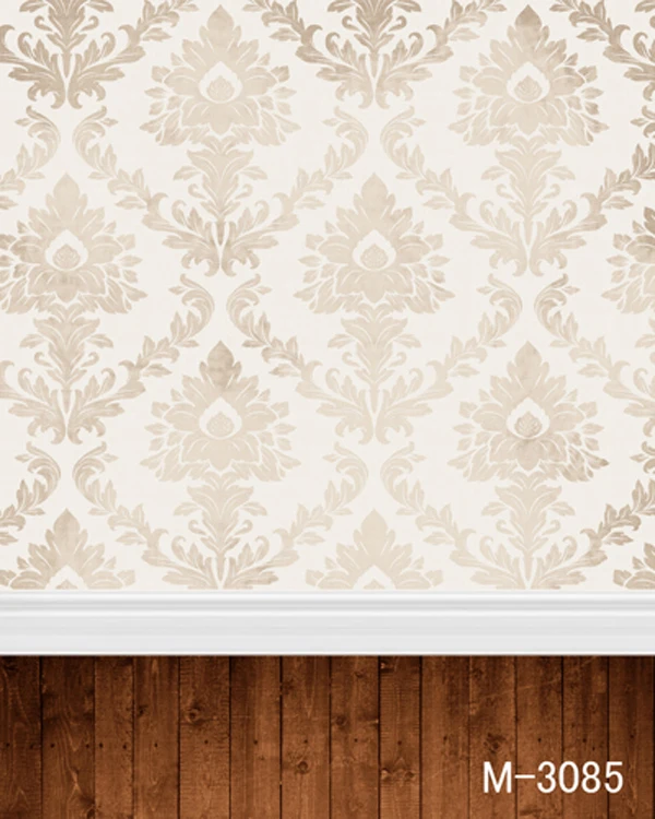 

200 * 300CM Thin fabric cloth Printed photography background Room Interior with Damask Pattern Wallpaper backdrop wooden floor