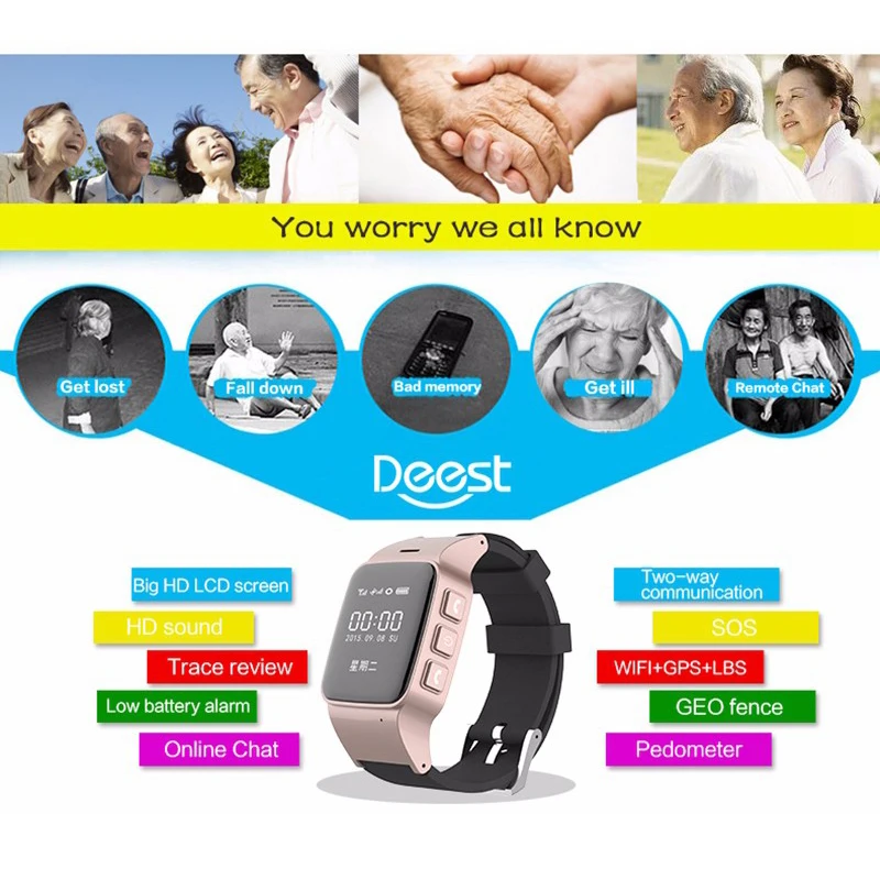 Детские умные часы EAGOOD для пожилых людей с sim картой GPS + LBS Wifi отслеживание