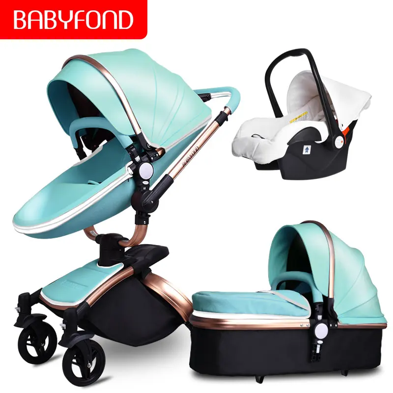 Роскошная детская коляска,, Babyfond No Tax 3 в 1, модная коляска, европейская коляска, Отправка подарков - Цвет: golden blue 3in1 B