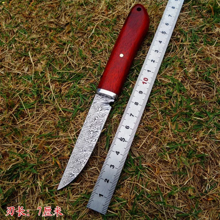 Sharp Hunters Damascus blade Wood handle high hardness hunting fixed