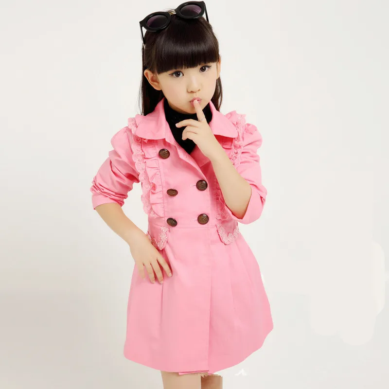 Коллекция года, осенне-Весенняя верхняя одежда для девочек Детский двубортный кружевной плащ милое детское школьное пальто Детская одежда для девочек - Цвет: pink