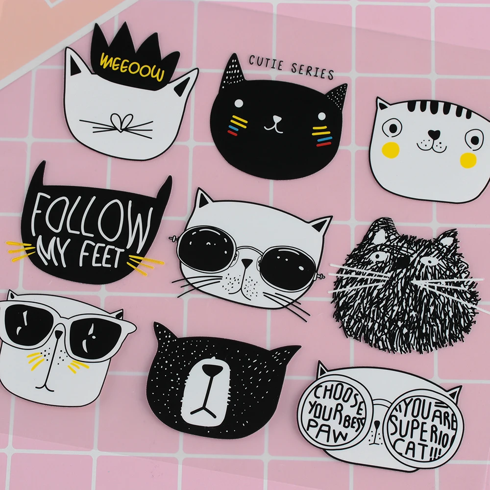 9 Pcs/set Lovely Washable Cartoon Cute Cat Face Iron on Patch Children