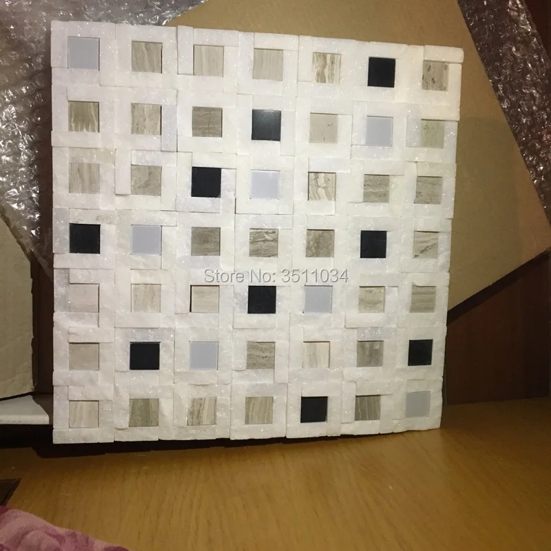 

High quality 1box 13pcs 28x28cm Natural stone mosaic tile marble wall white Jazz dining room TV backdrop