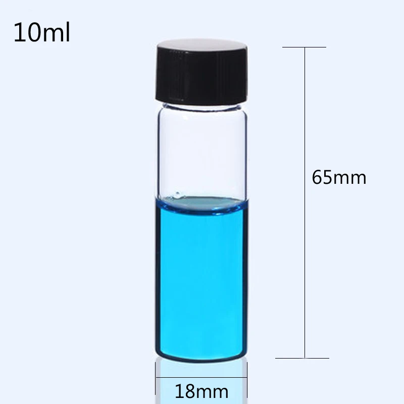 10 мл(18x65 мм) Пробные бутылки сосуд для эфирных масел с PE внутренняя контактная площадка под винт крышка стеклянная пробирка лабораторная бутылка поставки упаковка 10
