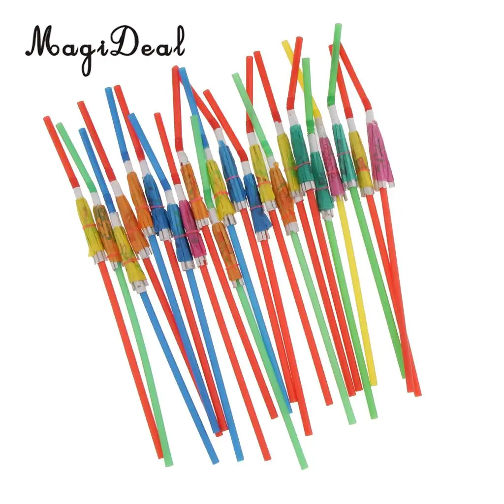 MagiDeal 50pcs Flexible Umbrella Disposable Drinking Straws Cocktail