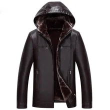 Мужская Длинная кожаная куртка с капюшоном на меху, модель года, зимняя куртка с искусственным мехом, Размер 4XL 5XL