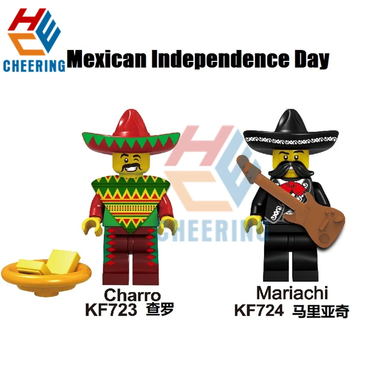

2Pcs Mexican Independence Day Figures Mexican Guy Charro Mariachi Model Building Blocks For Children Toys Gift KF723 & KF724