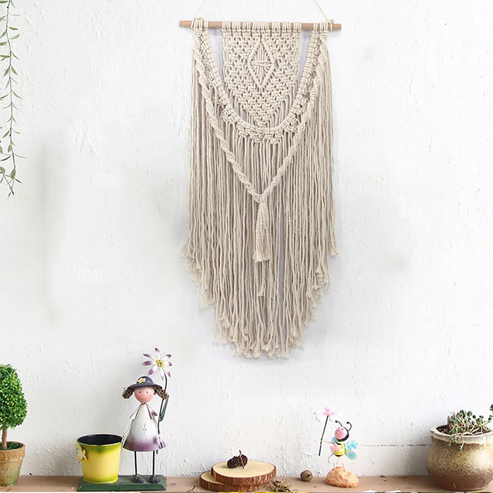 

White Macrame Wall Hanging 45X90CM Woven Tapestry Bohemian Hanging Wall Decor Tapestry Door Curtain Cotton Yarn Wedding Decor