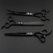 Black 8inch Cost-effective Professional Pet Grooming Scissors Sets Pet Scissors,STRAIHT & THINNING & CURVED scissors in 1 set