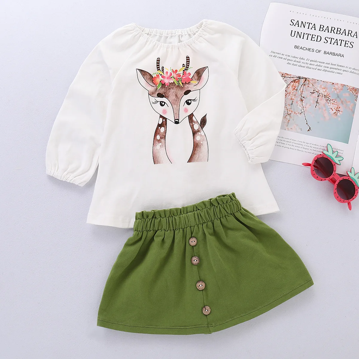 

Girls Two-piece Skirt And T Shirts 2 Pcs Clothes Sets For Spring And Autumn