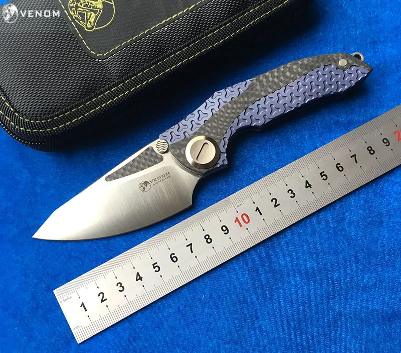 

VENOM new armor KEVIN JOHN Flipper folding knife m390 blade CF titanium outdoor camping survival fruit knife EDC tool