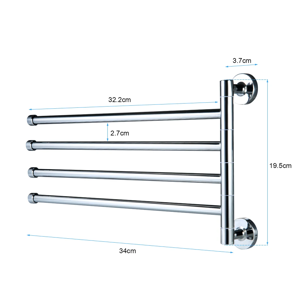 Настенный держатель для полотенец из нержавеющей стали с 4 ручками для ванной комнаты, поворотный держатель для полотенец, многофункциональная подвижная полка для полотенец