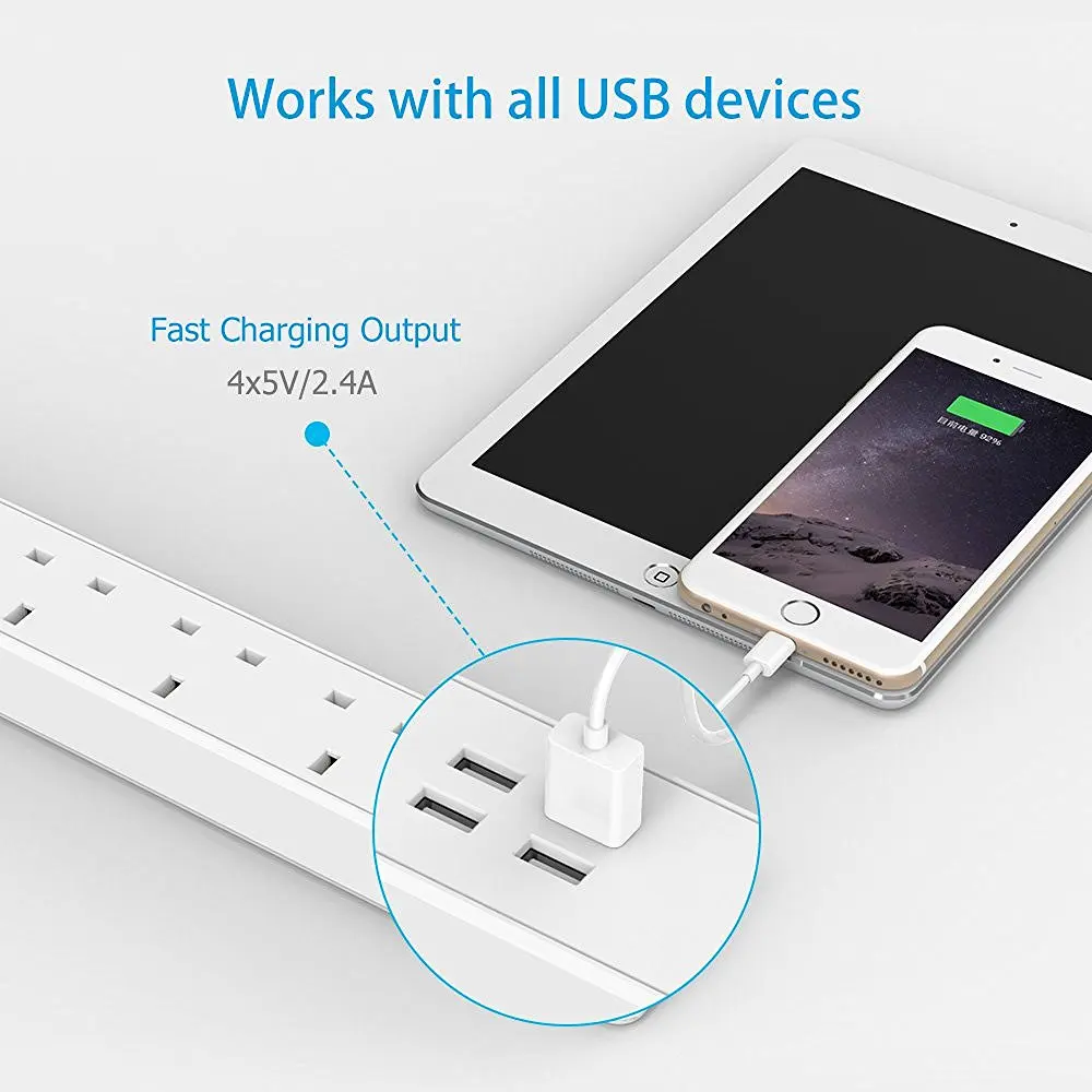 ORICO 4A4U UK Plug 4AC розетки 4 usb порта стабилизатор напряжения 20 Вт Выходная лента питания с 1,5 м шнур питания белый