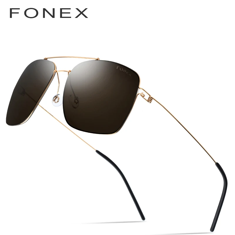 FONEX, поляризационные солнцезащитные очки для мужчин, ультралегкие, фирменный дизайн, зеркальные, сплав, большие размеры, квадратные солнцезащитные очки для мужчин, Безвинтовые очки 98622 - Цвет линз: Tea