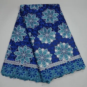

Royal Blue Unique Big Heavy Lurex Embroidery Cotton Lace African Swiss Lace With Stones For Lady Dress Very Well