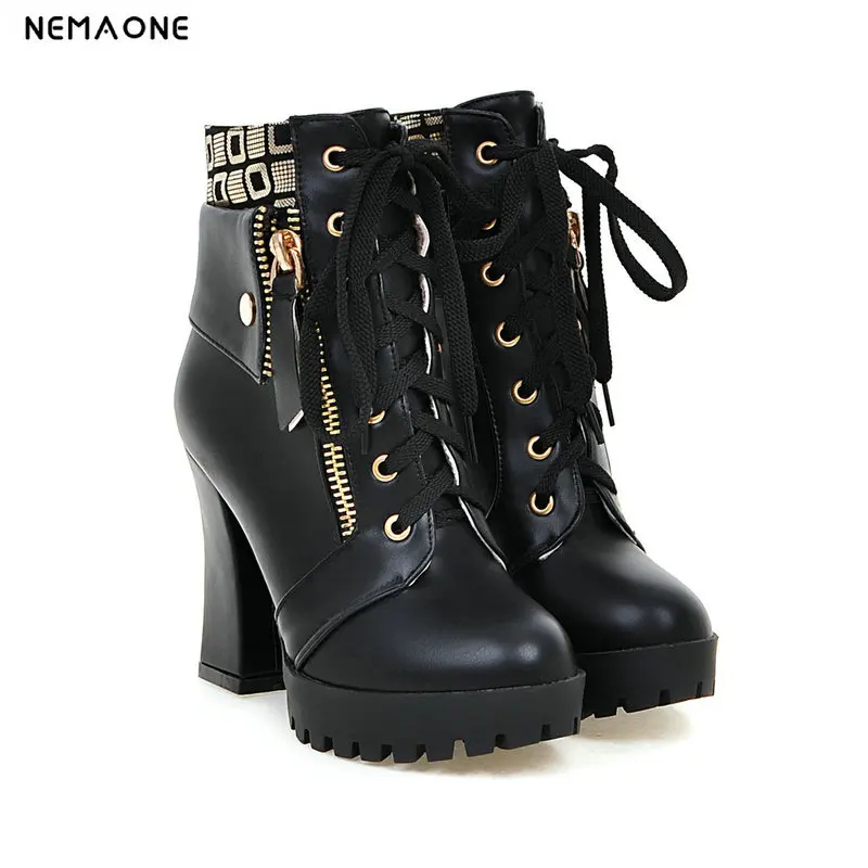 

New Fashion sexy women's ankle boots lace up high heels platform Women autumn winter snow boots ladies shoes black red
