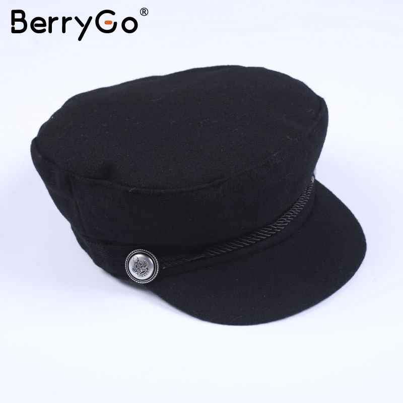 BerryGo, модная черная шапка, Женская Повседневная Уличная уличная Кепка, сплошной канат, плоская кепка, элегантная, осенняя, зимняя, теплая, берет, шапка для женщин